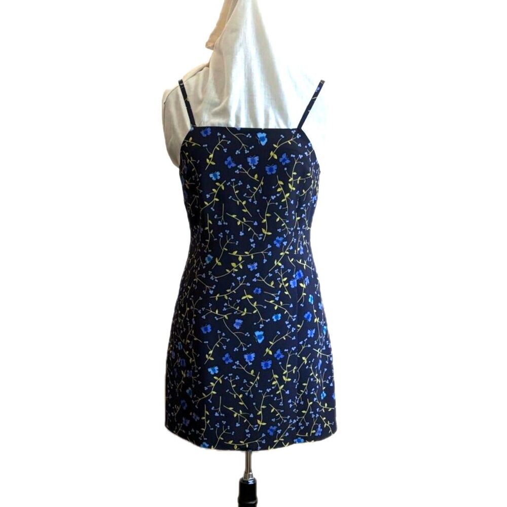 Butterfly Floral Romper Skort Mini Slip Dress XS Y2k Express Blue Black